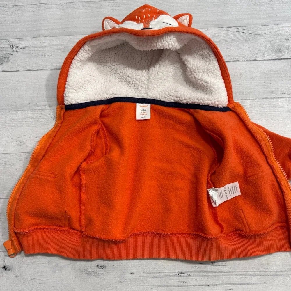 Gymboree baby orange fox Sherpa lined zip up hooded sweatshirt 6-12 months